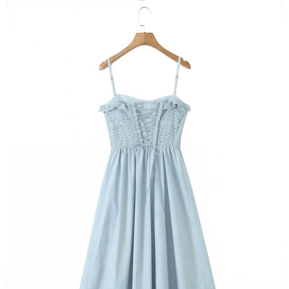 NEW SUN IMPERIAL women's embroidery corset style midi dress in blue
